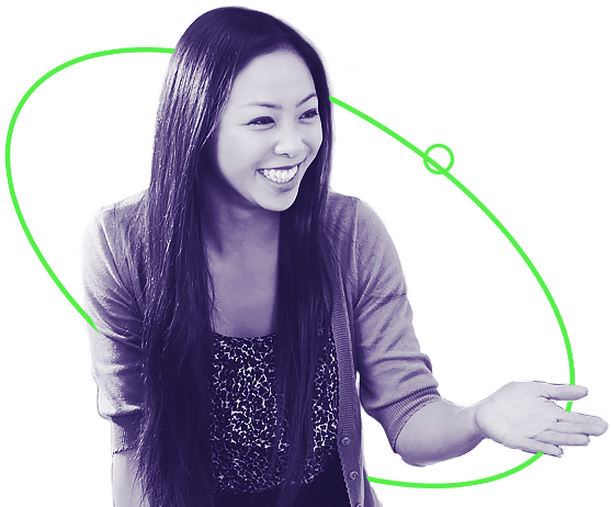 Woman smiling with her hand out showing that GreenOrbit Intranet has all the insights you need.