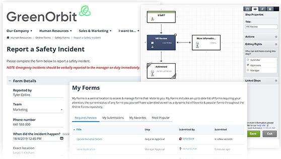 Screenshot of greenorbit online forms and workflow feature