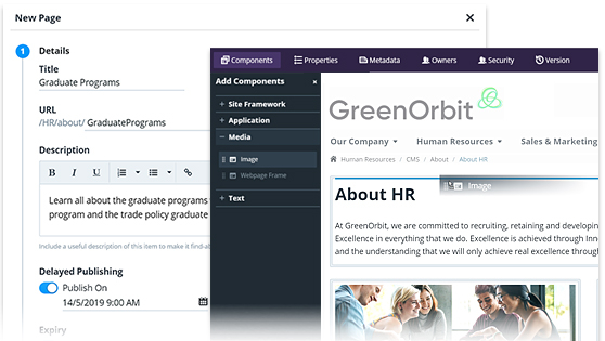 Screenshot of greenorbit content management system.