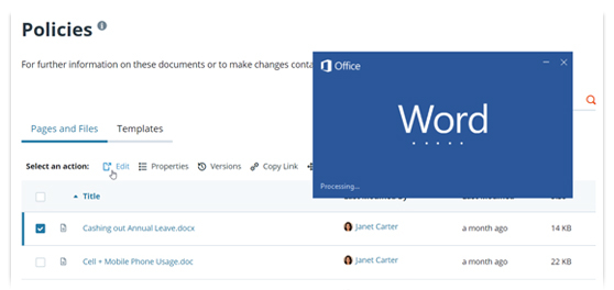 Screenshot of GreenOrbit's Document Management Word Feature