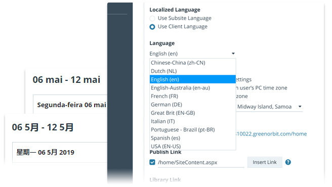 Screenshot of greenorbit multi languages feature.