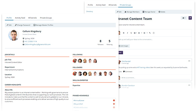 Screenshot of greenorbit social intranet to get work done and provide feedback