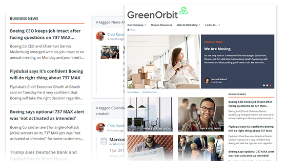 Screenshot of greenorbit business news and home page rss and xml feeds.