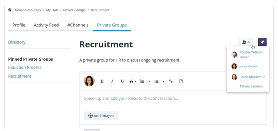 Screenshot of GreenOrbit's Private Groups Feature