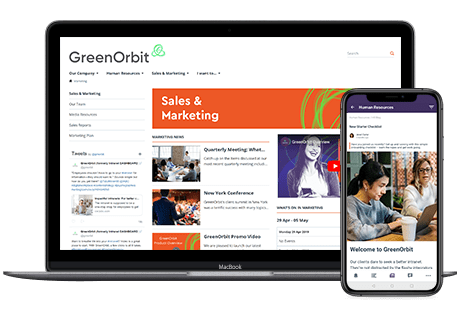 Screenshots of how GreenOrbit demo site looks like in a desktop and a mobile.