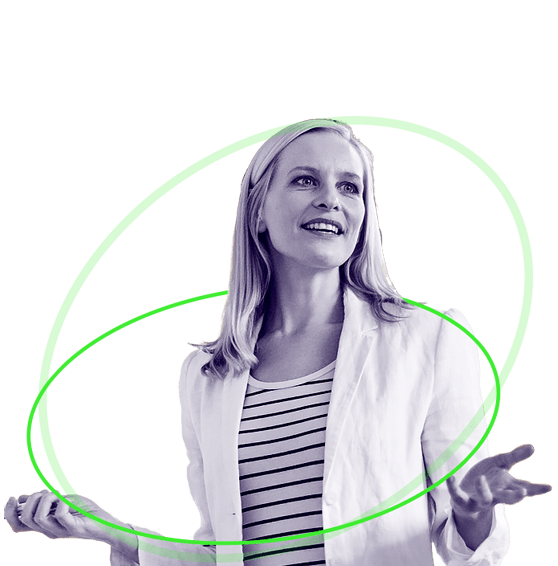 Woman with her arms out explain that GreenOrbit Intranet is going places.